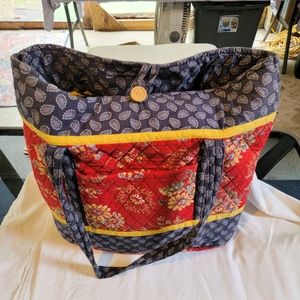 Red & blue paisley quilted tote bag